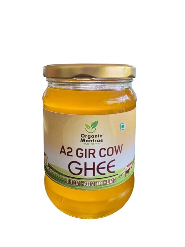 ORGANIC MANTRAS A2 Gir Cow Ghee. | Desi Made from Grass-Fed Gir Cow Milk | Traditional Bilona Method | Pure, Natural, Organic, Lactose-Free | 500ml